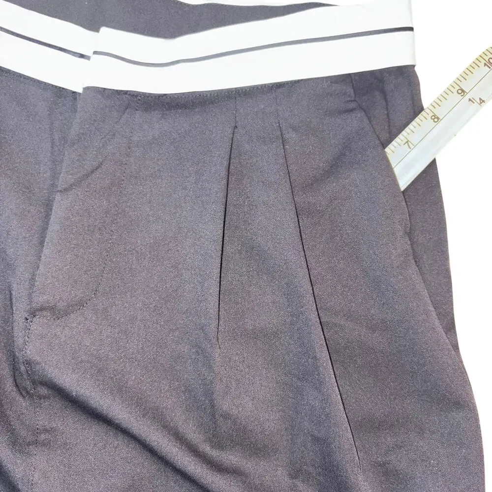 HYFVE Black Pleated Preppy Skort Size L Foldover Striped Waist Mini Skirt Pocket